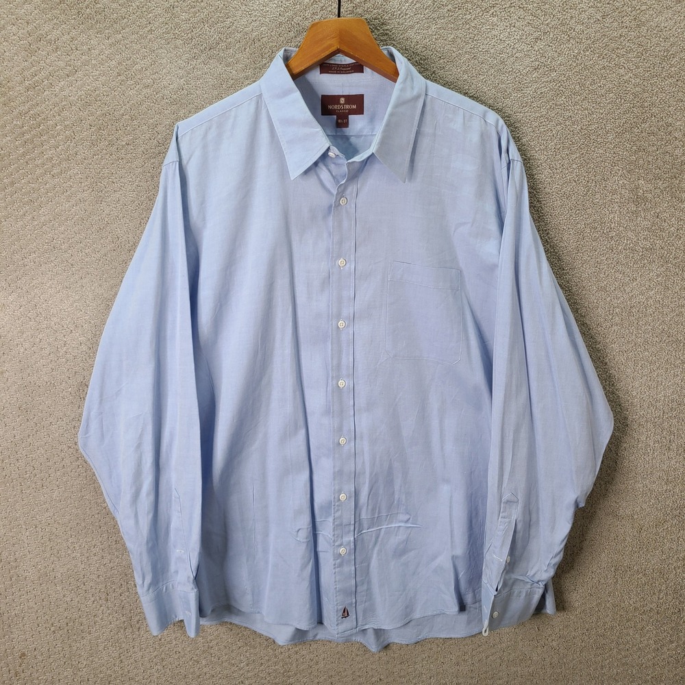 Nordstrom Shirt Mens 18.5 37 Blue Button Down Classic Cotton Long Sleeve Casual